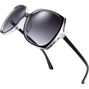 Imagem de The Fresh Óculos de sol femininos grandes quadrados Jackie O Cat Eye Hybrid Butterfly Fashion - Embalagem requintada, 727701-cristal preto, X-Large