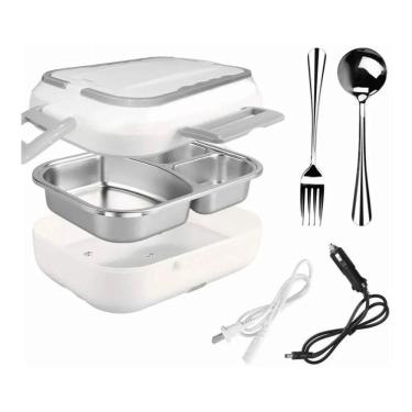 Imagem de Marmita Lancheira Elétrica 110V ou 12V Veicular C/ 3 Partições em Aço Inox