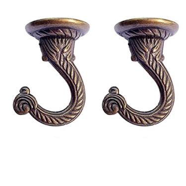 Imagem de bnafes 2 conjuntos de ganchos de teto de metal de 55 mm/2,17 polegadas, ganchos resistentes com ferragens para pendurar plantas/lustres/sinos de vento/ornamento (cor bronze)