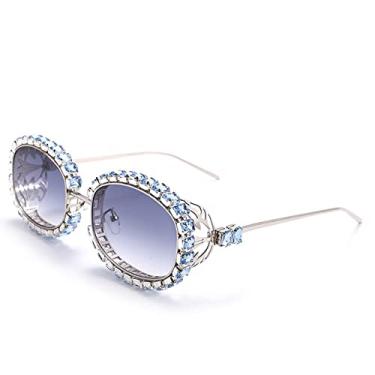 Imagem de Óculos de Sol Steampunk Metal Oval Technology Sense Personality Trend Cadeia Artesanal Multicolor Óculos de Sol UV400, diamante branco, tamanho único