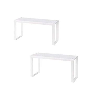 Imagem de Variera organizador de camada dupla para armário com 2 prateleiras, com inserção de 31,75 cm, empilhável, para xícaras, potes, jarras, tigelas, de aço branco