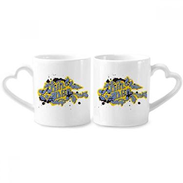 Imagem de Hip-Hop Rock And Roll Caixa Caixa Padrão Casal Caneca Porcelana Conjunto de Cerâmica Copo Amante Coração Alça