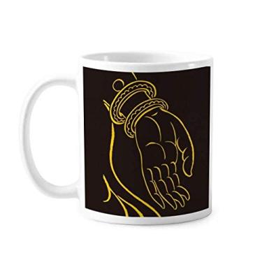 Imagem de Caneca Cultura Preta Amarela Padrão Mão Cerâmica Copo de Porcelana Café Louça