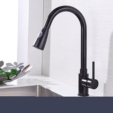 Imagem de Torneiras de cozinha preta de alça única, torneira de cozinha removível, de orifício único, giratória, torneira misturadora de água de 360 graus, C