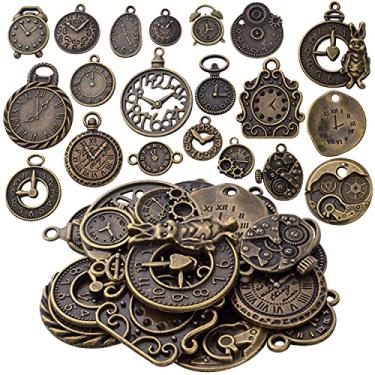 Imagem de BronaGrand 20 peças de relógio de bronze antigo, berloques, liga metálica, pingente steampunk, conector Alice Alice, berloques, suprimentos de artesanato para pulseira faça você mesmo, colar