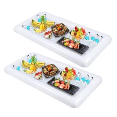 Imagem de Colchão de ar flutuante inflável para piscina, refrigerador para beber cerveja, mesa de bar, bandeja, colchão de ar inflável para praia (2 pedaços)