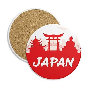 Imagem de Caneca de porta-copos japonesa Red Outline Landmark com proteção de mesa, pedra absorvente
