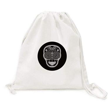 Imagem de Mochila de lona preta branca com cordão do Dia dos Mortos do México