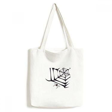 Imagem de Bolsa de lona preta com rede de aranha de Halloween, bolsa de compras casual