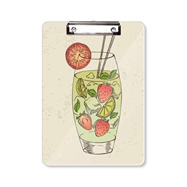 Imagem de Prancheta com estampa de suco de fruta de morango, pasta, bloco de anotação, placa de apoio A4