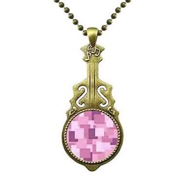 Imagem de DIYthinker Colar de tecido de linho quadrado roxo mosaico joia de guitarra antiga pingente de música