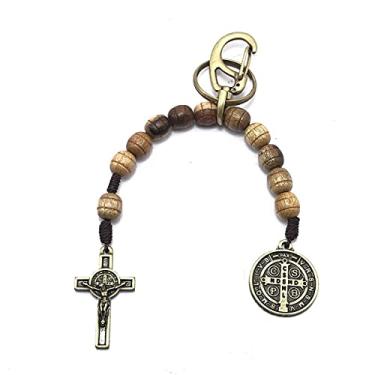 Imagem de Chaveiro Dezena Aberta Medalha De São Bento Imbuia Ouro Velho