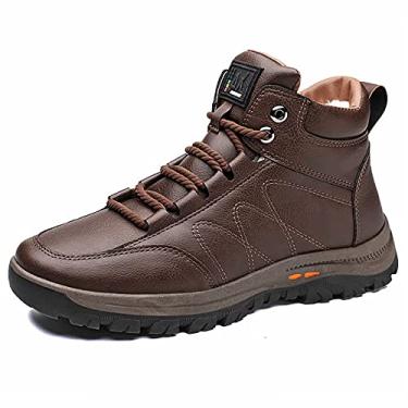 Imagem de Lee Coopel Winter Plus Velvet Shoes Botas masculinas de caminhada resistentes à água com cadarços, bico redondo – Sapatos masculinos para caminhada – Sapatos antiderrapantes para caminhada,