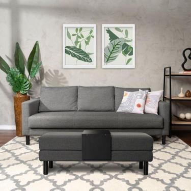 Imagem de Conjunto Sofá 3 Lugares com Puff Baú 1200cm e Bandeja Antúrio CabeCasa MadeiraMadeira Grafite
