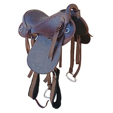 Imagem de Sela Australiana Cavalgada Luxo marrom para montaria cavalo passeio trabalho lida pronta para uso com arreata