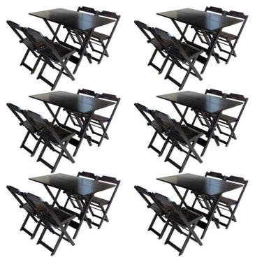 Imagem de Kit 6 Jogos De Mesa Com 4 Cadeiras De Madeira Dobravel 120X70 - Tabaco - Marrom
