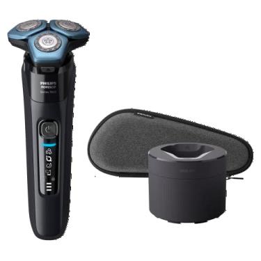 Imagem de Philips Norelco Shaver 7500, barbeador elétrico úmido e seco recarregável com tecnologia SenseIQ, cápsulas de limpeza rápida, capa de viagem e aparador pop-up, S7783/84