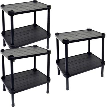 Imagem de 3 Estantes de Plástico Modular Multiuso 2 Prateleiras 1 Torre Preta Montável 26 Kg Qual...