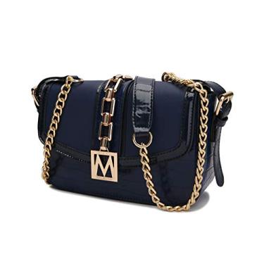 Imagem de Bolsa transversal MKF para mulheres – Bolsa feminina de couro PU – Bolsa lateral carteiro, alça de ombro, Azul marino, Medium