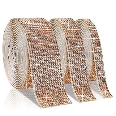 Imagem de Tvoip 3 rolos/6 jardas fita de diamante de strass de cristal autoadesivo, adesivo de strass de cristal brilhante DIY adesivo de decoração de carro glitter strass adesivos de pedras de cristal