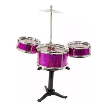 Imagem de Bateria Musical Infantil Com Baqueta Brinquedo Menino Menina (Rosa)
