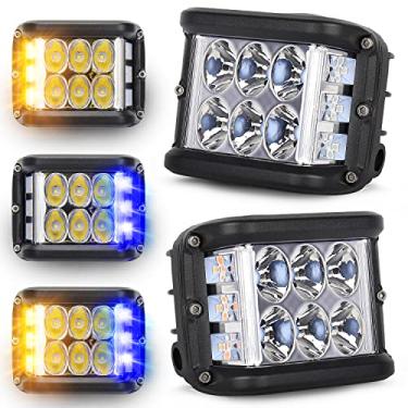 Imagem de HOYUZA Luzes LED de 10 cm, luzes de LED para disparo lateral com cubos de LED estroboscópicos de duas cores amarelo e azul para caminhão trator agrícola ATV UTV 4x4