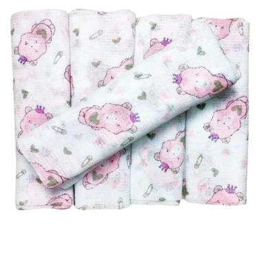 Imagem de Kit 15 Fraldas Pano Estampada Bebê 100% Algodão Enxoval (Rosa)