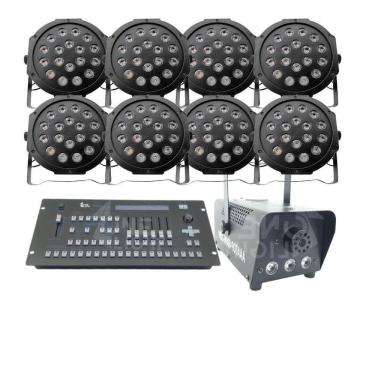 Imagem de Kit 8 Par Led 18 Leds + Máquina De Fumaça 600W + Mesa Pilot