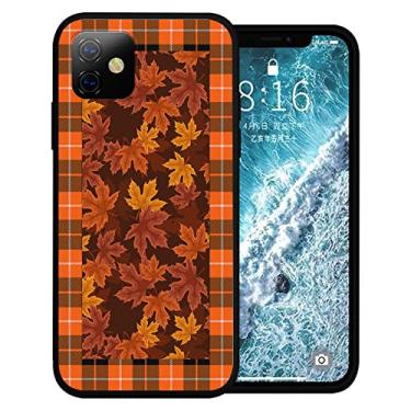 Imagem de Capa compatível com iPhone 13 Mini de 5,4 polegadas, folhas de bordo de outono, capa de telefone xadrez laranja búfalo ultrafina, capa de silicone ultrafina, antiarranhões, à prova de choque, capa de