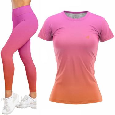 Imagem de Kit Camiseta Fitness e Calça Legging Degradê Academia Fashion-Feminino