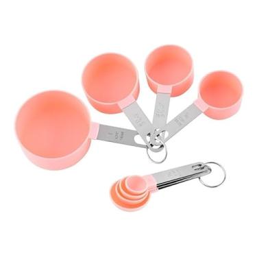 Imagem de Conjunto Medidores de Cozinha 8 Colheres Xicaras Copo Medidor Dosador Gourmet Inox (Rosa)