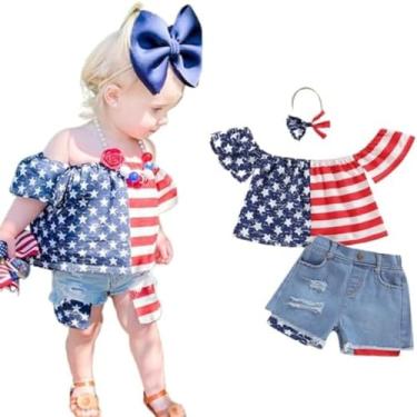 Imagem de Conjunto de 2 peças de shorts jeans para bebês meninas, sem mangas, top cropped com alças elásticas, roupas de verão, Azul, 2-3 Anos