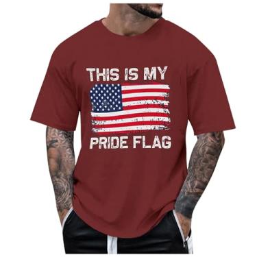 Imagem de Camisetas masculinas com bandeira do Dia da Independência estampada 1776 camisetas de manga curta modernas casuais camisetas de verão para homens, Vinho, GG