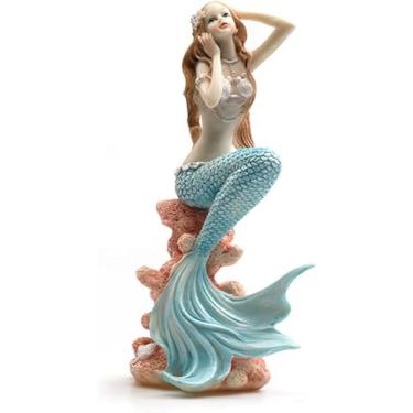 Imagem de Estátua da princesa da sereia Escultura Aquarium Landscape Aquarium Figure Statue, House Interior Decoration, Garden Resin Decoration,A