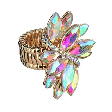 Imagem de NYFASHION101 Feminino Videira Marquês Pedra Stud Fashion Anel Stretch, Aurora Boreal/Gold-Tone