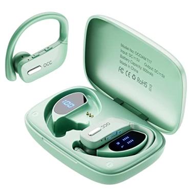 Imagem de occiam Fones de ouvido sem fio Bluetooth 48H Play Back fones de ouvido intra-auriculares à prova d'água com microfone display LED para esportes, corrida, treino, verde