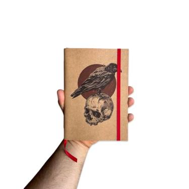 Imagem de Sketchbook Caderno Corvo com Caveira com Elástico e Marca Página Aquarela (P Chaveiro (7x10cm), Colorido 80 Páginas)