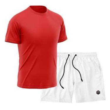 Imagem de Kit Short + Camiseta Dry Treino Fitness Academia Bermuda Camisa Praia Esporte Vermelho-Masculino