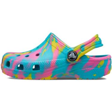 Imagem de Crocs Tamanco tie-dye clássico marmorizado (infantil) digital Aqua/Multi 7 infantil M