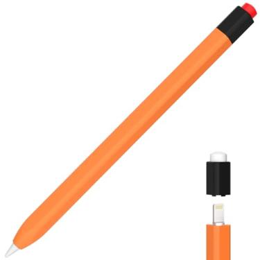 Imagem de AZF Estojo compatível com Apple Pencil 1ª geração, capa de caneta de duas cores combinando, capa protetora de silicone, sensação de silicone confortável. (laranja)