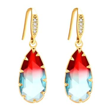 Imagem de Mayfaith Brincos de turmalina de imitação de gota folheados a ouro brilhante e deslumbrante para mulheres com orelhas sensíveis, requintados e encantadores brincos de cristal multicoloridos para