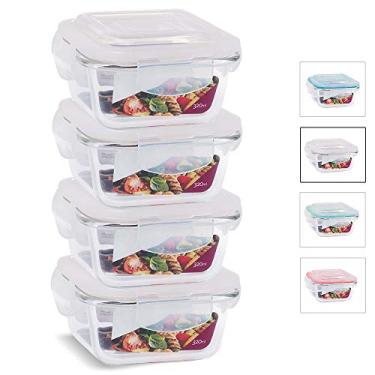 Imagem de KIT 4 Potes de Vidro Quadrado com Tampa Hermética 320ml Cor:Branco (QH)