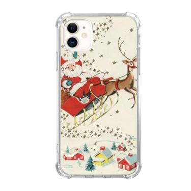 Imagem de LopeyKirt Capa de telefone vintage de Natal compatível com iPhone 11, Papai Noel no trenó para adolescentes, homens e mulheres, capa protetora de TPU moderna e legal
