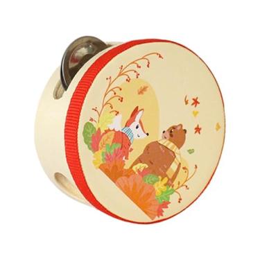 Imagem de Colaxi Pandeiros de madeira de mão, brinquedo educativo, brinquedo de aprendizagem para crianças, pandeiro de mão, sino de tambor para jogos, festa, adultos, Urso, 10cm