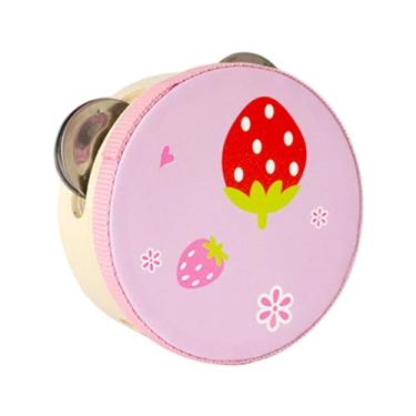 Imagem de rockible Tamborim de madeira Tamborim de mão Tamborim de mão Sino Instrumento musical Brinquedo educativo para crianças Dançando Festa Concerto Presentes, Morango, 10cm