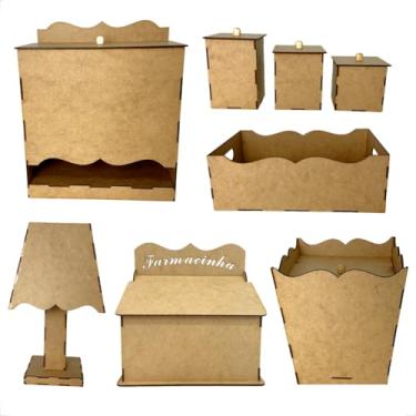 Imagem de Kit Higiene Farmacinha Bebê Liso 8 Pçs Em Mdf + Fiação
