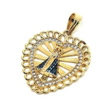 Imagem de Pingente de ouro 18k Coração Nossa Senhora Aparecida - Elegancy Joias