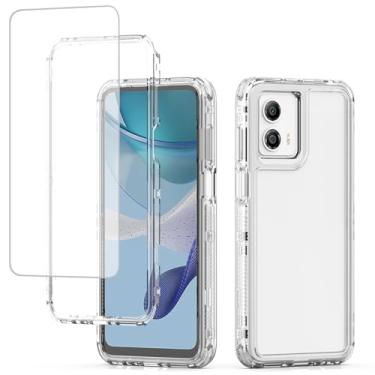 Imagem de Ueokeird Capa para Moto G23, Capa para Moto G13/Moto G53 XT2333-1 com protetor de tela de vidro temperado, capa protetora de 3 camadas transparente para celular para Motorola Moto G23 Crystal Clear