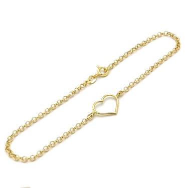 Imagem de Pulseira Portuguesa Em Ouro 18k com Berloque Pingente Coração Bracelet