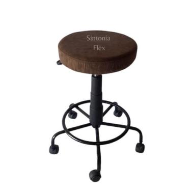 Imagem de Mocho Estética Base De Ferro Apoio Pé Rodízio Suede Marrom - Sintonia 